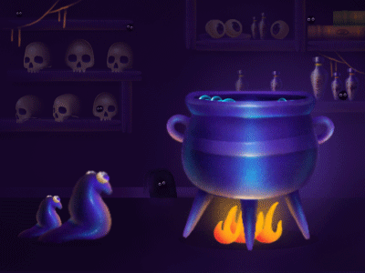 Inside the Witch's House bubble bubbles caouldron colorful fire flame illustration photoshop purple skull skulls witch