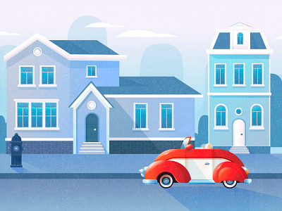 We're going back home! blue car colorful happy home house houses illustration photoshop red red car summer