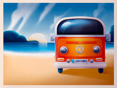 Summer Vibes beach blue car colorful combi design illustration orange photoshop shinny sky summer vector volkswagen