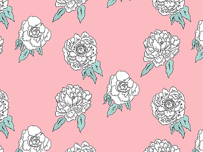 Peony Pattern floral flowers greenery leaves pattern peony pink repeat surface design