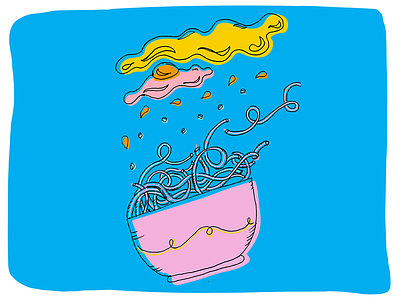Ramen on the Run blue broth egg handdrawn illustration noodles pastel pho pink ramen