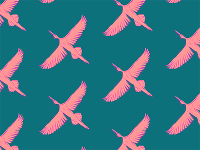 Flying Herons birds feather feathers heron pattern pattern design pink surface design teal wings