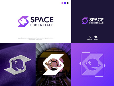 Space Essentials | Letter S Logo & Branding abstract logo brand guideline brand identity branding creative logo graphic design initial logo letter logo letter s logo logo design manufacturing logo modern logo planet logo s logo space essentials space logo startup logo visual identity wordmark logo