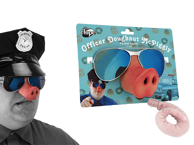 Officer Donut McPiggly bespoke design donut esoteric designs glasses justin marazita latex marazita packaging physical product police product design