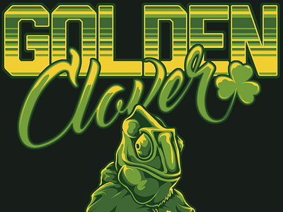 Golden Clover - Thug Chameleon adobe photoshop animal animal art chameleon character characterdesign clover design graphic design illustration photoshop photoshop art tee design typography