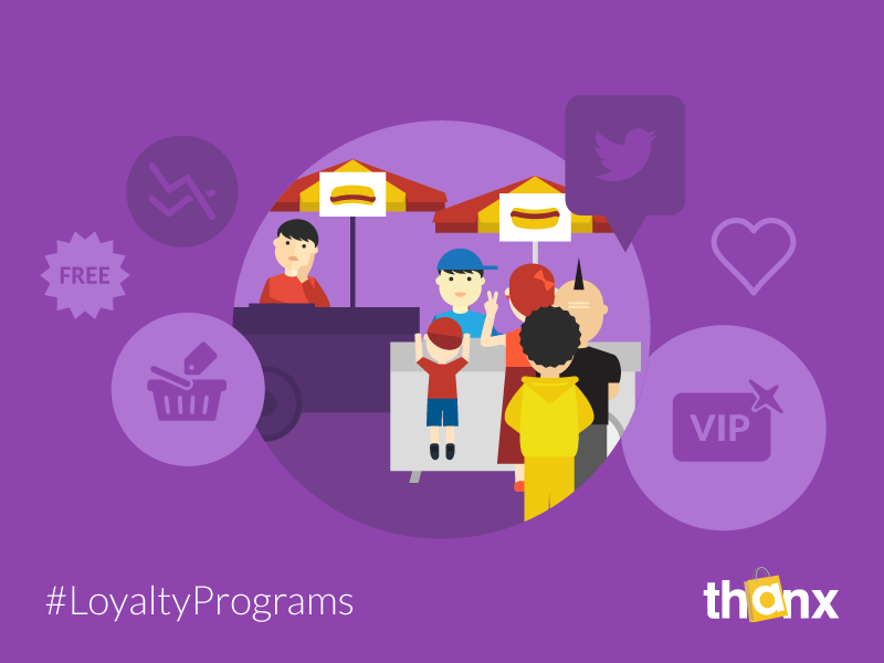 Loyalty Programs illustration flat hot dog stand vendor merchant shop editorial