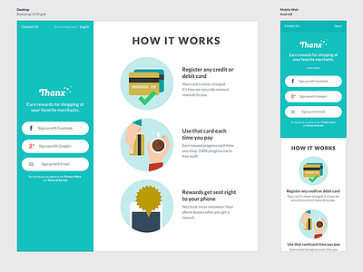 Thanx Mobile Web, Sign Up landing page mobile onboarding responsive sign up web