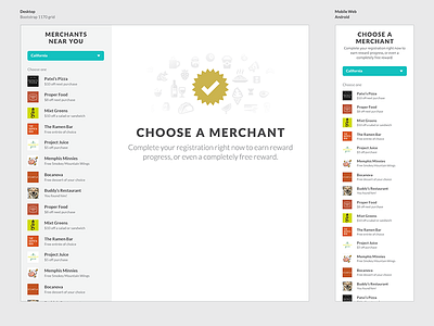 Thanx Mobile Web, Choose Merchant landing page mobile onboarding responsive sign up web