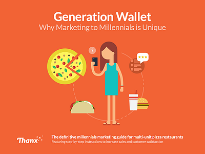 Generation Wallet eBook cover ebook flat illustration marketing millennials pizza