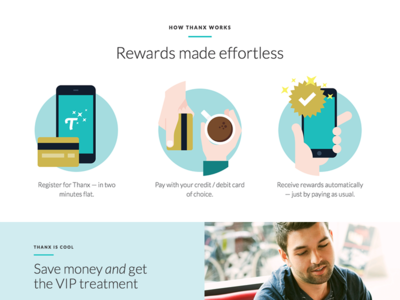 How Thanx Works flat home page illustration landing page mobile thanx web design