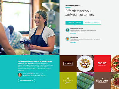 Thanx Home – Effortless food home page landing page loyalty photography restaurants rewards thanx web design