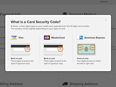 CSC Modal cart credit card csc cvv cvv1 modal security shopping ui