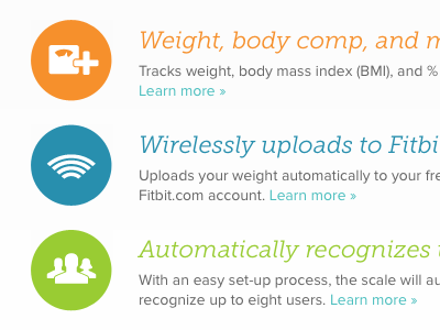Aria Features At A Glance fitbit icons product page