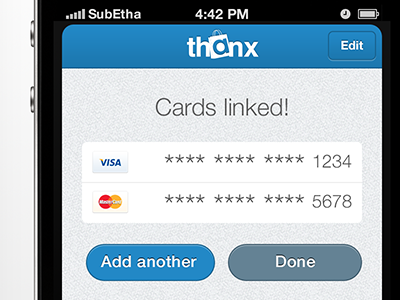 Cards Linked commerce credit cards ios iphone laas loyalty mobile thanx ui