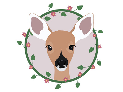 Cute deer illustration in a floral frame