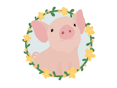 Cute piglet illustration in a floral wreath animal animals cute digital art farm floral flowers frame illustrator pet pig piggy piglet procreate procreateapp wreath