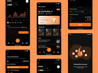 UI Trading App app black branding orange trading app ui