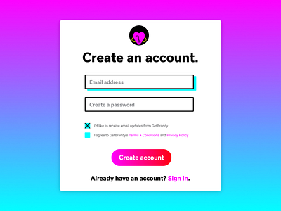 Getbrandy Create Account Screen