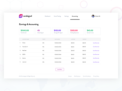 Accounting & Earning - Zendsignal app design experince design flat flat design flat ui minimal minimalistic trading ui ui design user experience user interface ux ux ui ux design vector web app web design website design