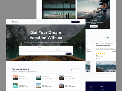 Travelook Website 2d blue booking branding design graphic design hotel landing page logo travel typography ui ux view website