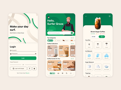 Green Graze - Food Delivery App branding design drink food food delivery gojek illustration mobile mobile application starbucks ui