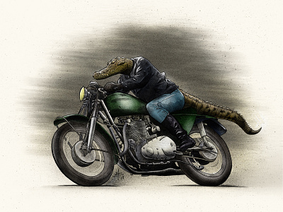 Croc Rocket Final art croc crocodile digital drawing illustration motorcycle painting procreate
