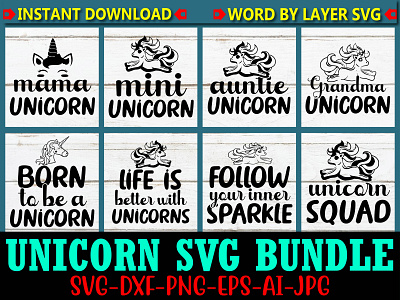 Unicorn Svg Bundle branding bundle crafts design graphic design illustration logo svg typography unicorn vector