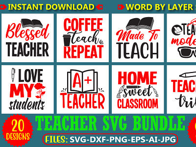 Teacher Svg Bundle. class crafts design graphic design logo reading school students teacher typography vector