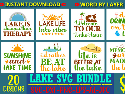 Lake Svg Bundle. beach crafts design graphic design hot illustration lake love season summer typography vector