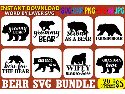 Bear Svg Bundle. animal bear cold crafts design graphic design logo love typography vector winter