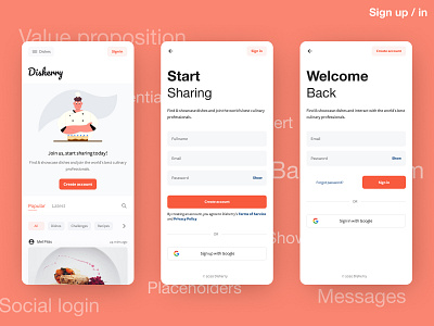 Disherry sign up app form sign in sign up ui ux website