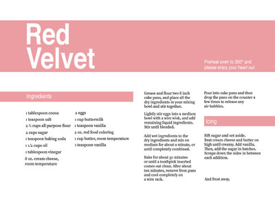 Red Velvet recipe graphic design typography