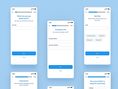 Cover Letter Generator App UI Screens