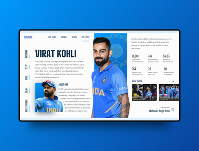 Cricinfo Player Profile concept light theme minimalist player profile ui uidesign