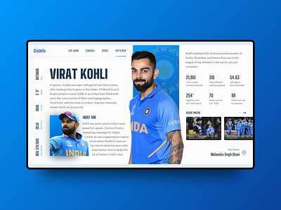 Cricinfo Player Profile concept light theme minimalist player profile ui uidesign