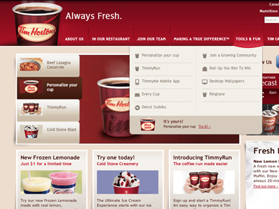 timhortons.com redesign tim hortons web