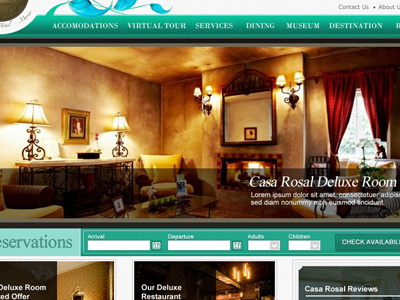 Hotel in Antigua Guatemala banenr banner blue brown green hotel jade menu photography reservation