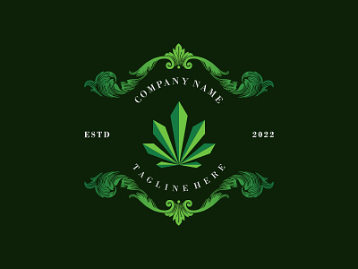 Vintage Border Frame Luxury With Cannabis Leaf Logo Design