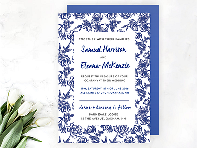 Vintage Flower Border Wedding Invite blue border floral flower invitation invite pretty psd script template vintage wedding