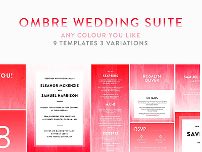 9 Piece Ombre Wedding Suite invite menu ombre rsvp save the date table placement wedding