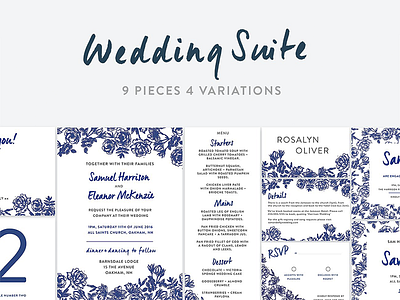 9 Piece Vintage Floral Wedding Suite floral flowers invite menu psd rsvp save the date table placement template vintage wedding
