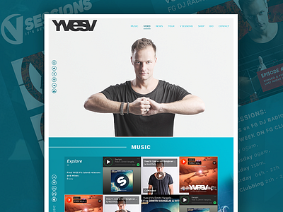 YvesV Website blue clean dj flat layout minimal onepager tomorrowland web webdesign