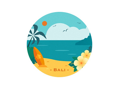 My travel in Bali bali beach holiday illustration