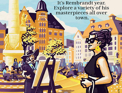 Hello Amsterdam: Magazine Cover amsterdam city art city drawing cover cover illustration digital illustration editorial illustration illustration magazine cover rembrandt shopping sizzle summer travel yellow