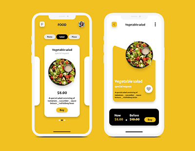 Mobile interfaces designed by me (food). app design figma graphic design illustration ui ux xd