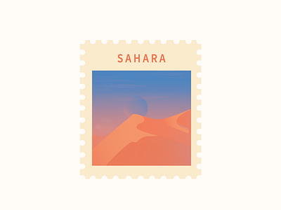 Sahara Post afternoon blue desert design evening gradient illustration nature orange post sahara sand stamp vector