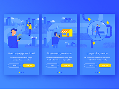 Onboarding Screens android app geolocation illustration landscape login onboarding reminder river ui