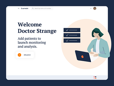 Examedin — UI Design add add user aflofarm app branding colors desktop app examedin glucometer identity medical onboarding platform start start screen therapeutic thestory.is ui design