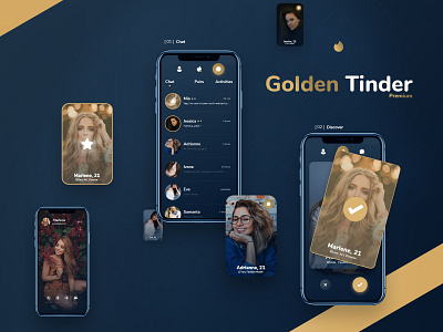 Golden Tinder - Dating App Redesign + Free Xd File app badoo dating digitx free freebie love mobile product design tinder