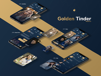 Golden Tinder - Dating App Redesign + Free Xd File app badoo dating digitx free freebie love mobile product design tinder